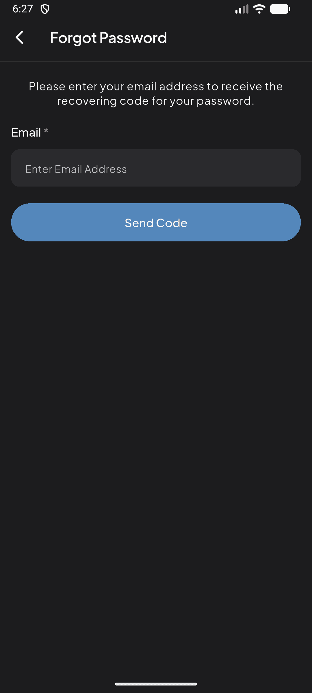 Forgot password screen
