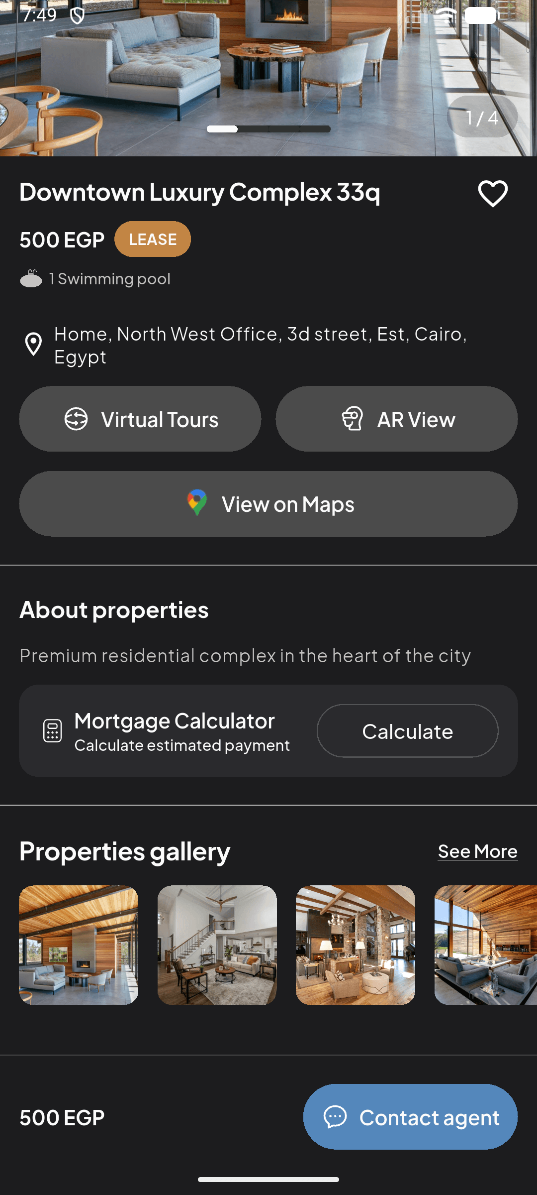 Property detail with mortgage calculator